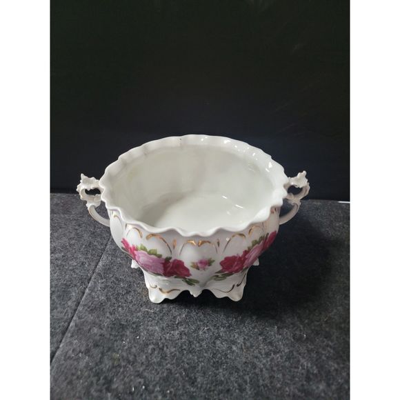 1884-1909 M. Z. Austria Porcelain Handled Bowl , Pink n Dk Pink Roses, Gold Trim - Picture 4 of 8
